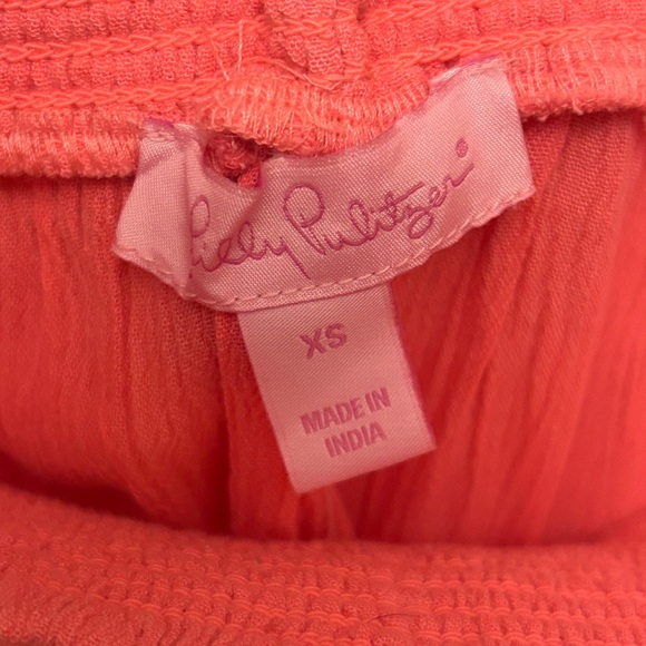 NWT Lilly Pulitzer Katya Coral Reef Gold Smocked Off Shoulder Crinkled Gauze Top - Picture 7 of 9